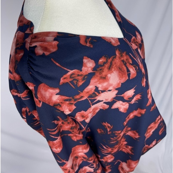 Vince Camuto Navy blue Floral faux wrap V-neck blouse women’s size M - Picture 7 of 13